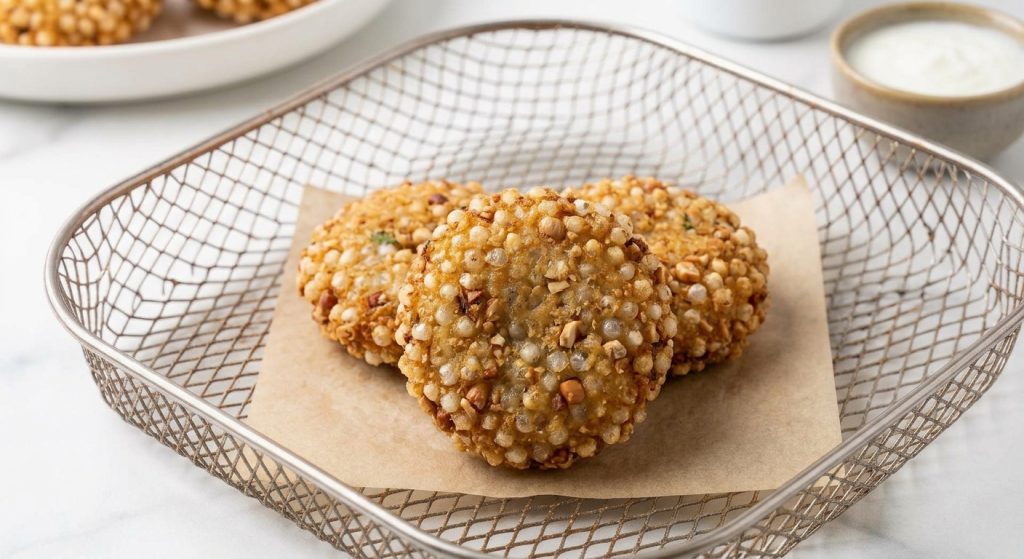 Sabudana Vada are a popular fasting (vrat) food, known for being deep-fried and absorbing a lot of oil. The air fryer is a much lighter alternative. It makes the exterior of the vadas, which are speckled with peanuts and tapioca pearls, incredibly crunchy and brittle.
Prep time: 15 minutes (+ soaking)
Cook time: 12-15 minutes
Key Tip: Do not make the vadas too thick, or they won't get that specific crunchy/brittle texture seen in the image before the interior overcooks.