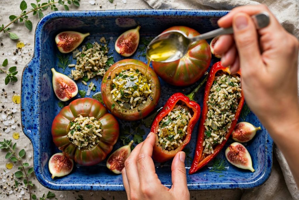 Summer Athens Gemista with Crispy Feta Crumble & Figs