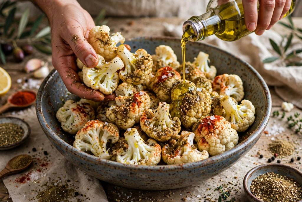 pread lemon-tahini, top with cauliflower, parsley, mint, pine nuts, pomegranate, sumac + lemon