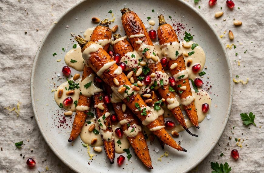 Levantine Roasted Carrots with Lemon Tahini and Pomegranate