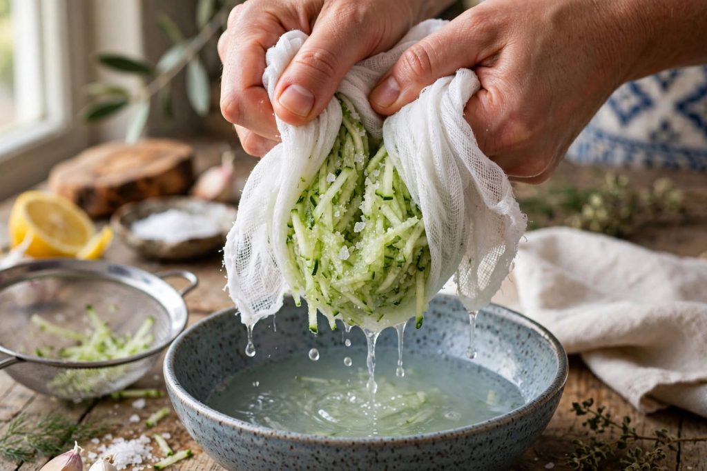 authentic Greek tzatziki sauce in a bowl with olive oil