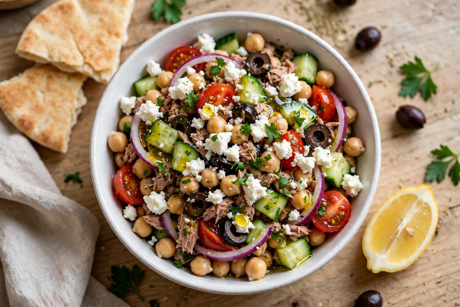 Mediterranean Chickpea Tuna Salad (No Mayo, High Protein
