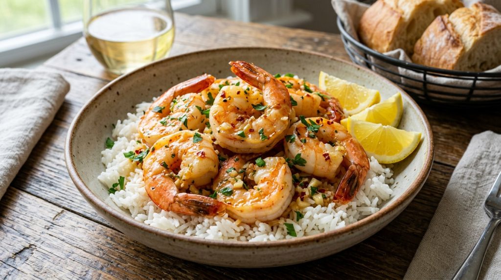 Lemon Garlic-Oil Prawns with Rice