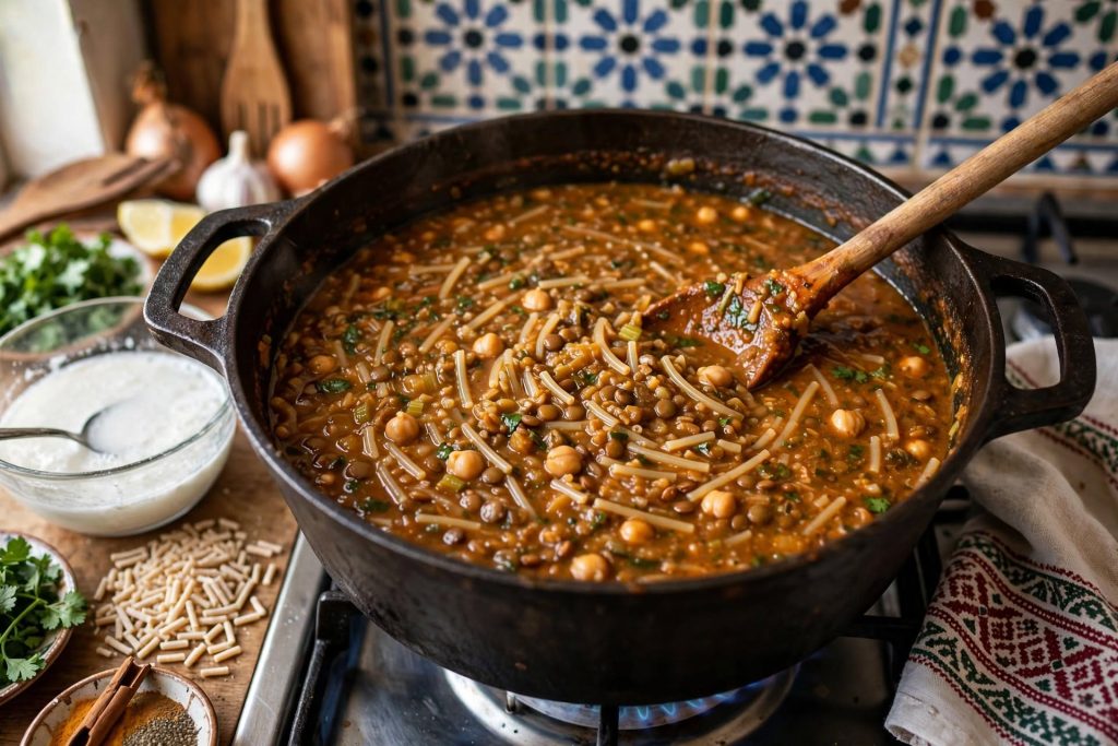 Moroccan Harira Soup with Lentils and Chickpeas