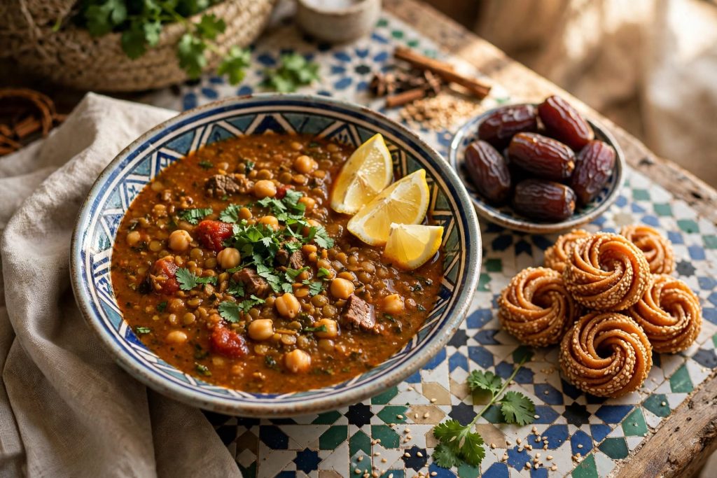Moroccan Harira Soup with Lentils and Chickpeas