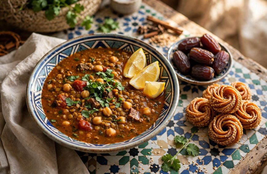 Moroccan Harira Soup with Lentils and Chickpeas