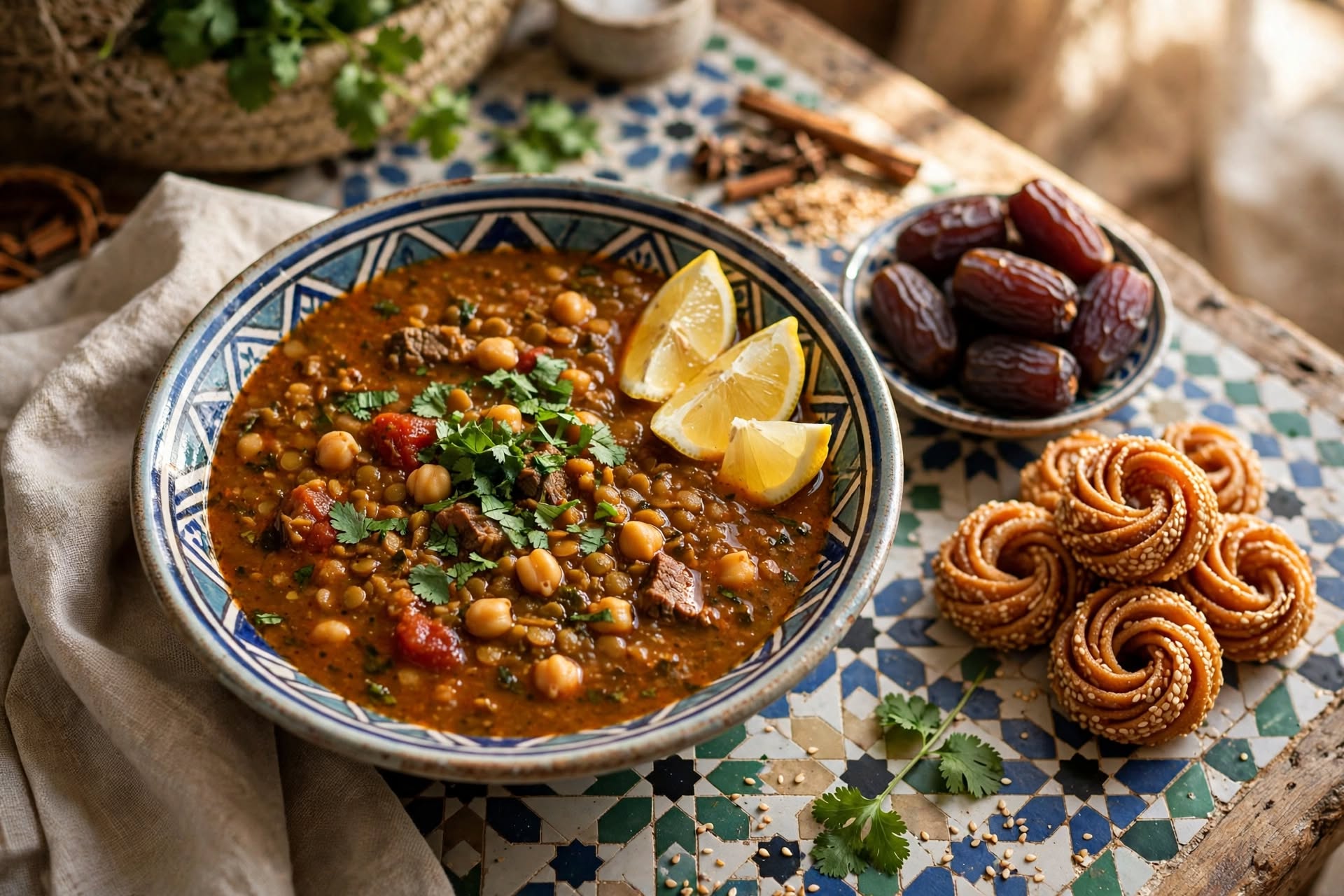 Moroccan Harira Soup with Lentils and Chickpeas