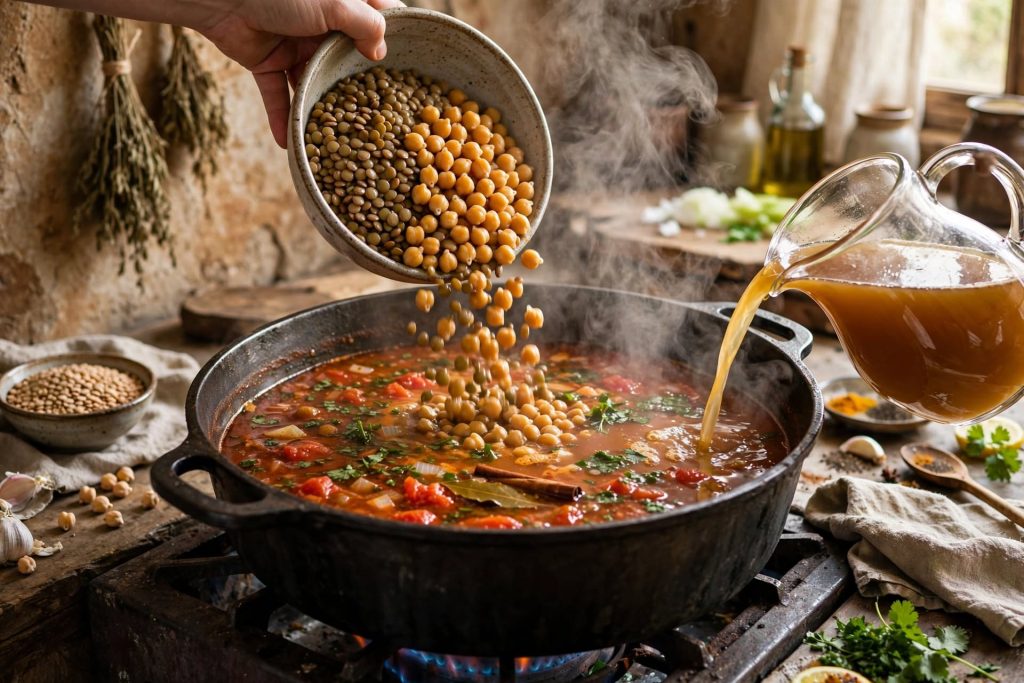 Moroccan Harira Soup with Lentils and Chickpeas
