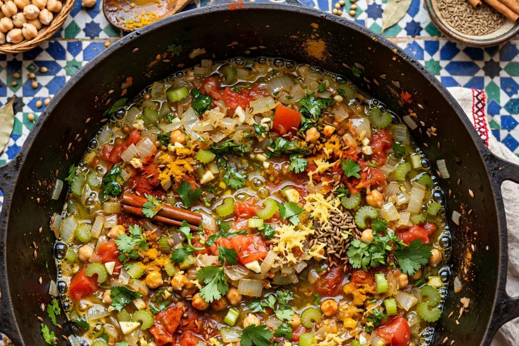 Moroccan Harira Soup with Lentils and Chickpeas