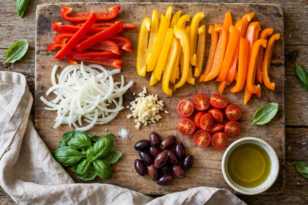 Italian Peperonata: Slow-Simmered Bell Peppers with Tomatoes and Olives
