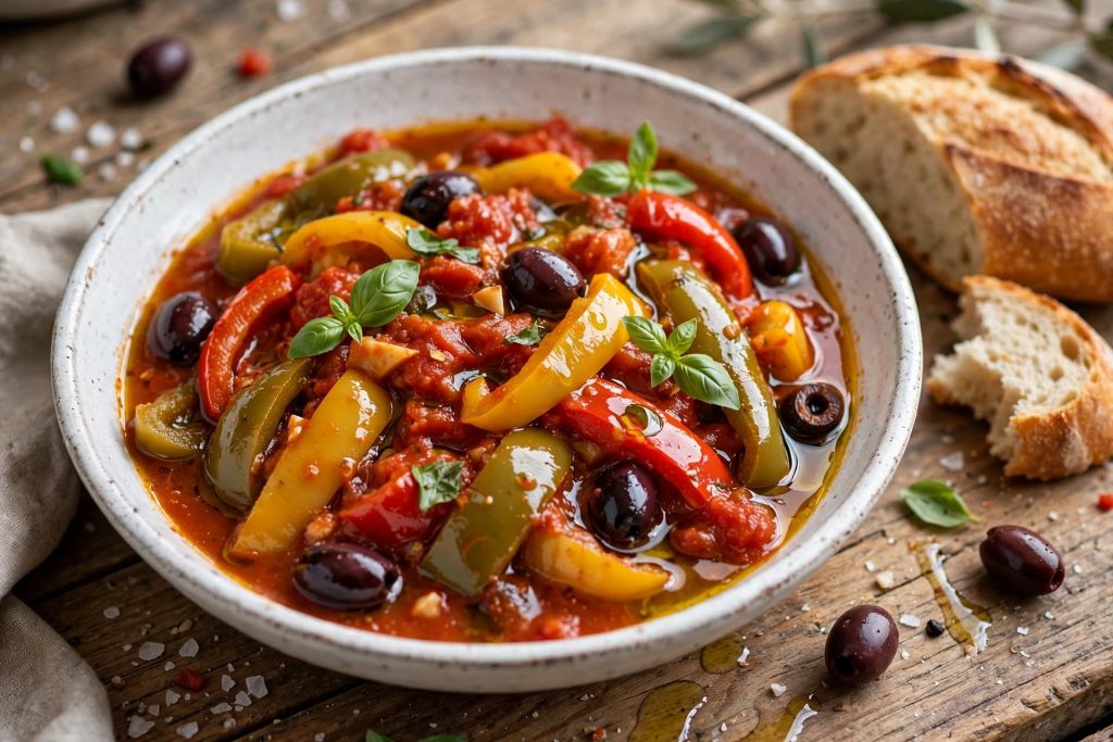 Italian Peperonata: Slow-Simmered Bell Peppers with Tomatoes and Olives