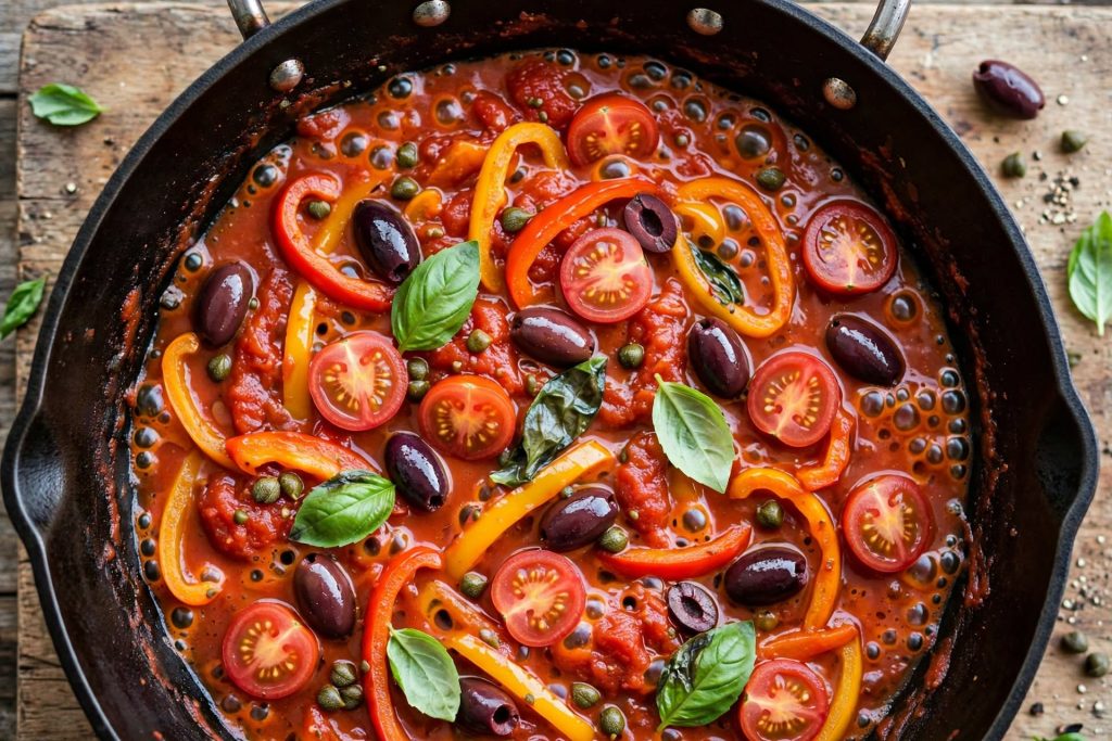 Italian Peperonata: Slow-Simmered Bell Peppers with Tomatoes and Olives
