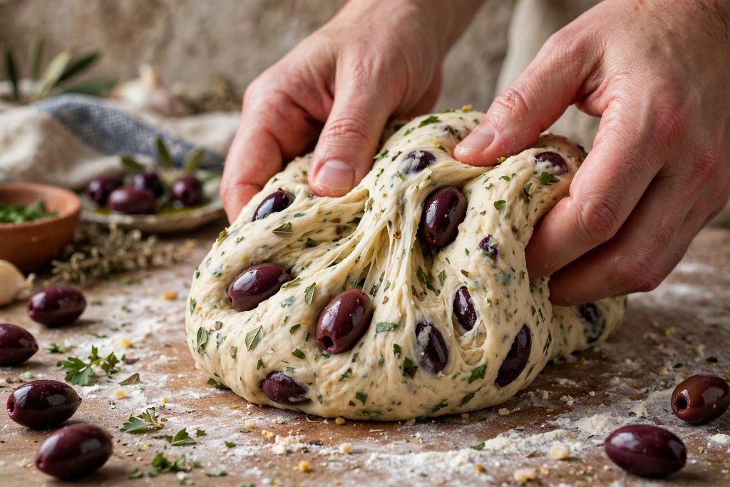 Greek Olive Bread (Eliopsomo) with Kalamata Olives and Herbs