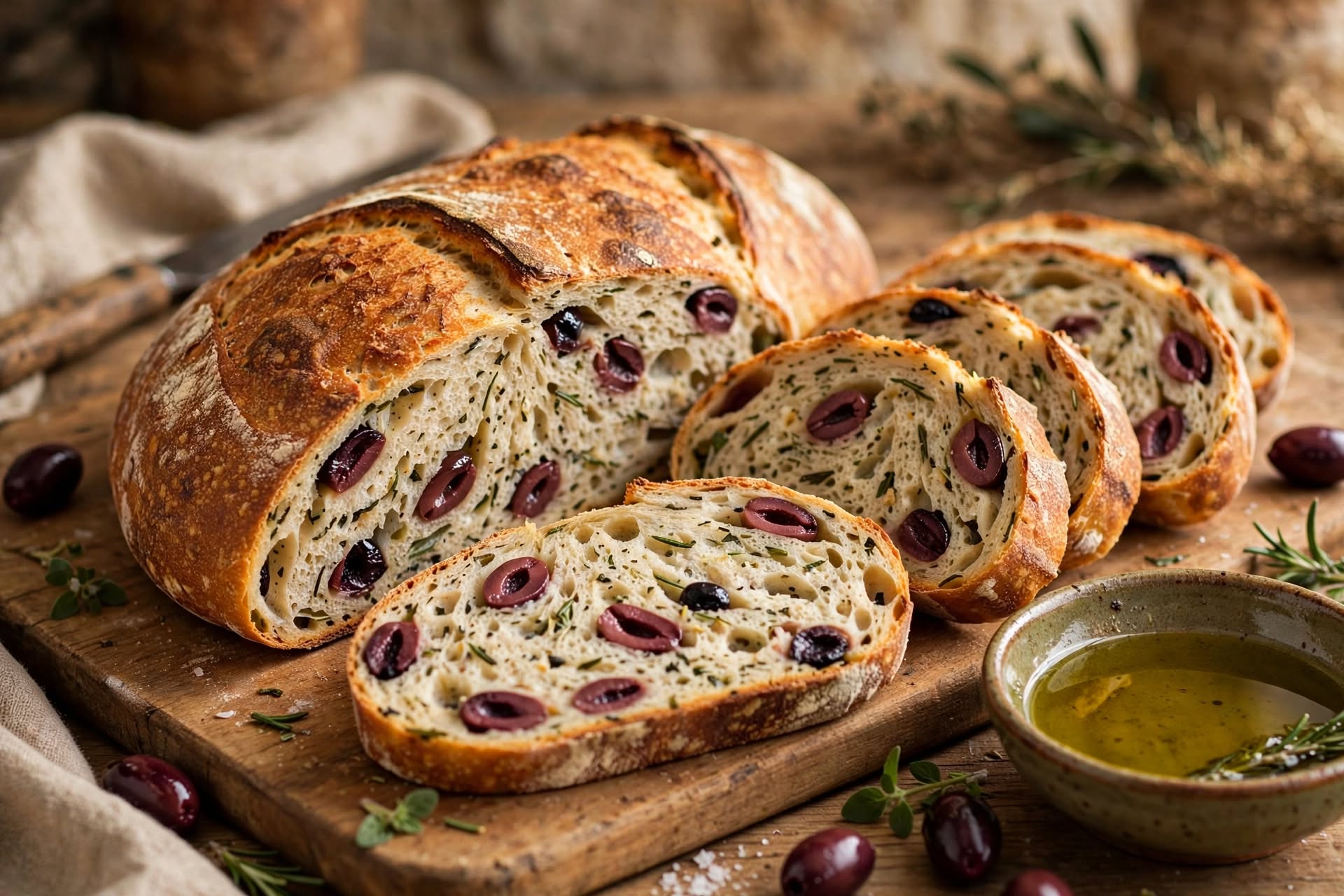 Greek Olive Bread (Eliopsomo) with Kalamata Olives and Herbs