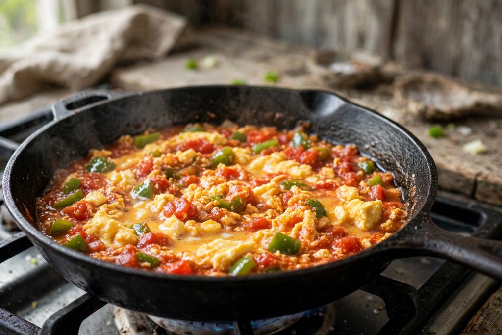 Turkish Menemen: Soft Scrambled Eggs with Tomatoes and Peppers