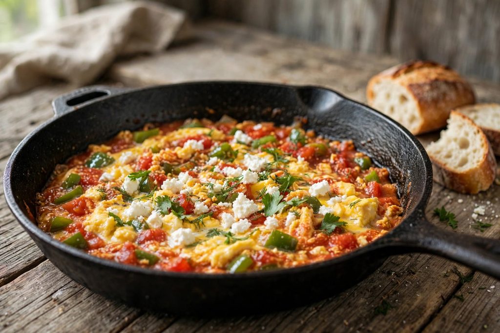 Turkish Menemen: Soft Scrambled Eggs with Tomatoes and Peppers